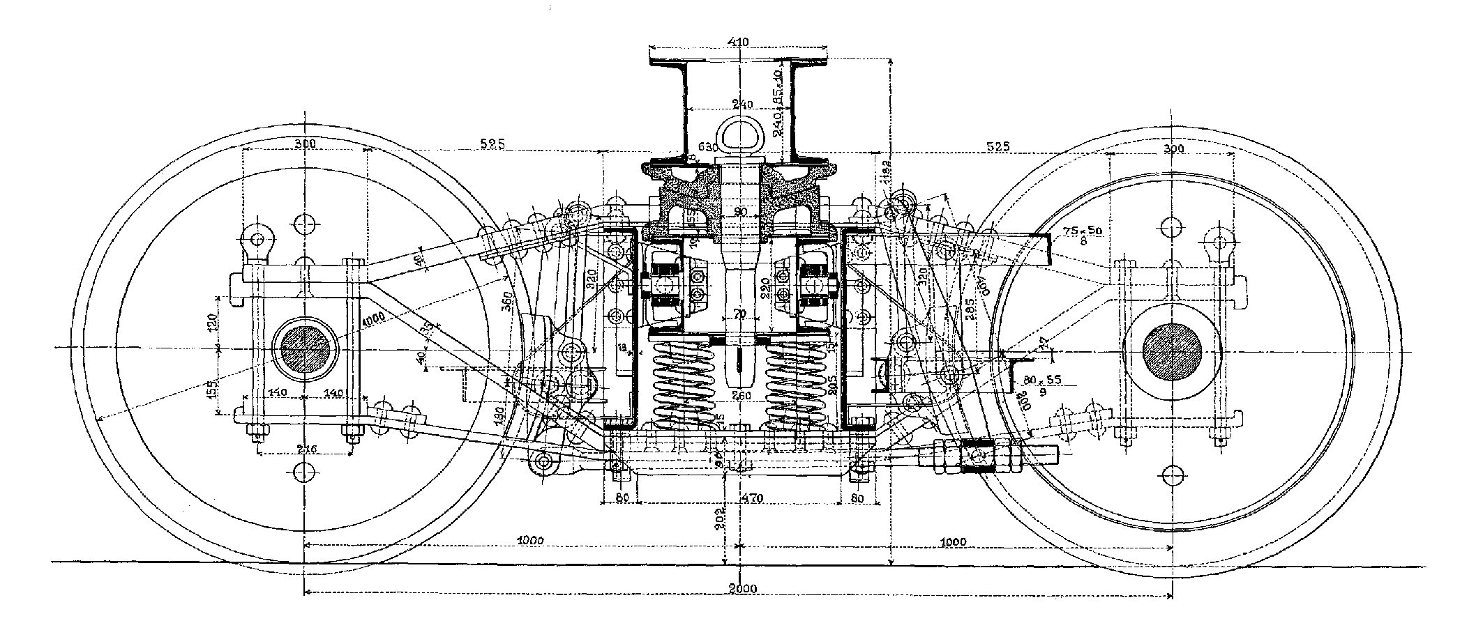 Zeichnung Diamond-Drehgestell Österreich, 1913; seitliche Darstellung