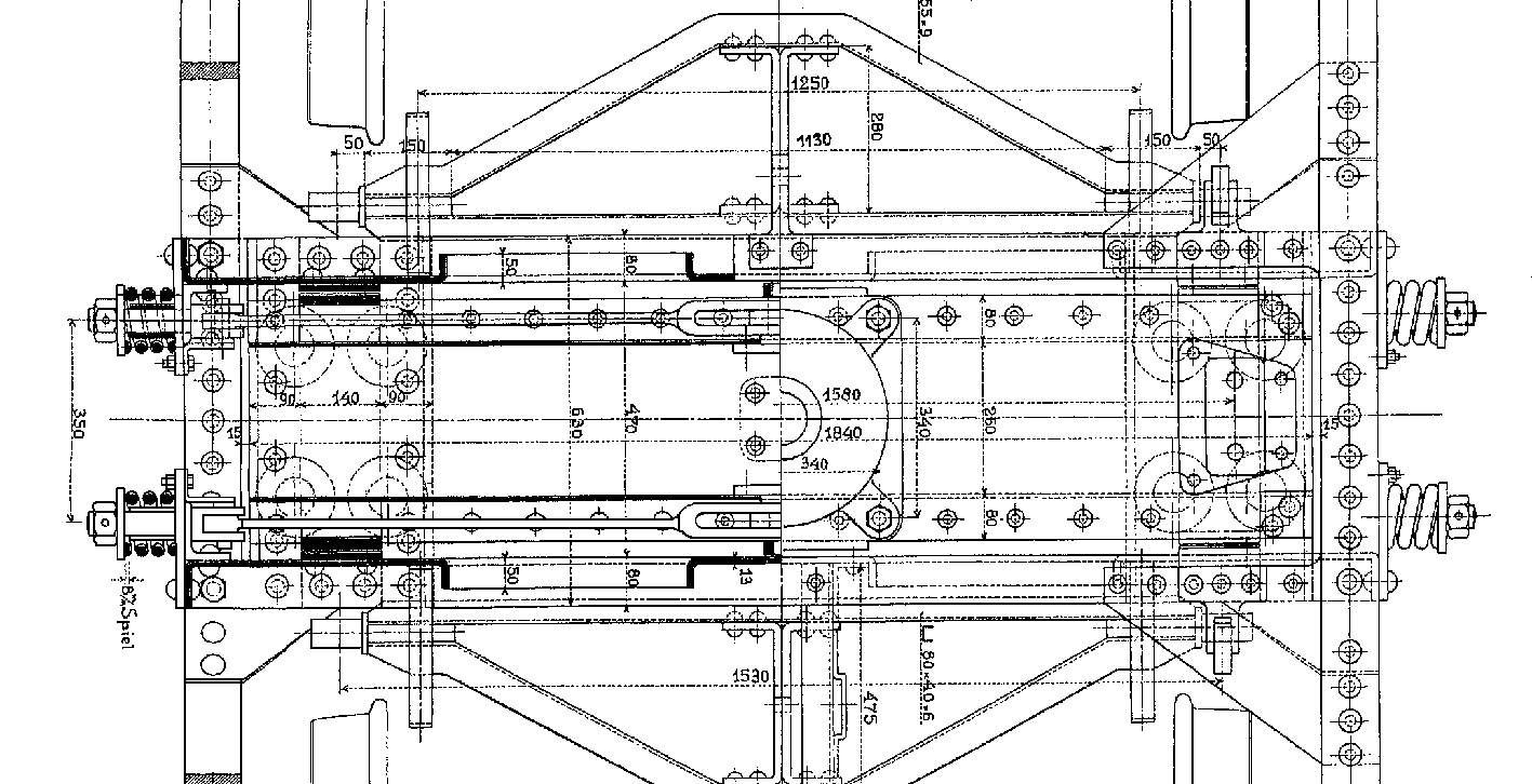 Zeichnung (Ausschnitt, bearbeitet) Diamond-Drehgestell Österreich, 1913; Draufsicht