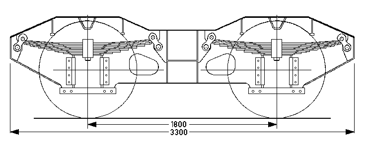 Drehgestell für Dienst-Schotterwagen Talbot, 1800 mm Achsstand,  Skizze Seitenansicht
