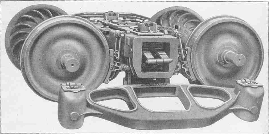 Three Piece Bogie, Seitenwange abgenommen; Werkfoto: Standard Truck Company